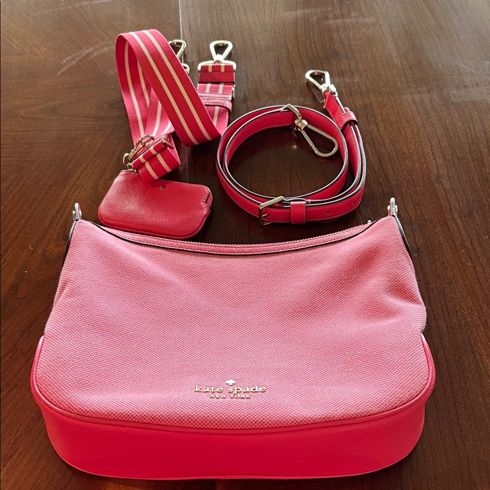 Kate Spade Vibrant Pink Bag with Striped Strap